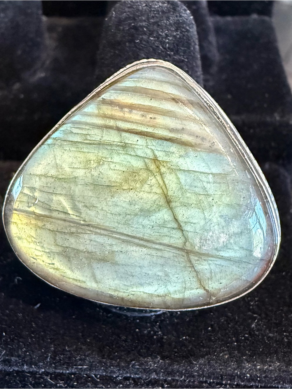 Labradorite Statement Ring in Iridescent Green-Blue